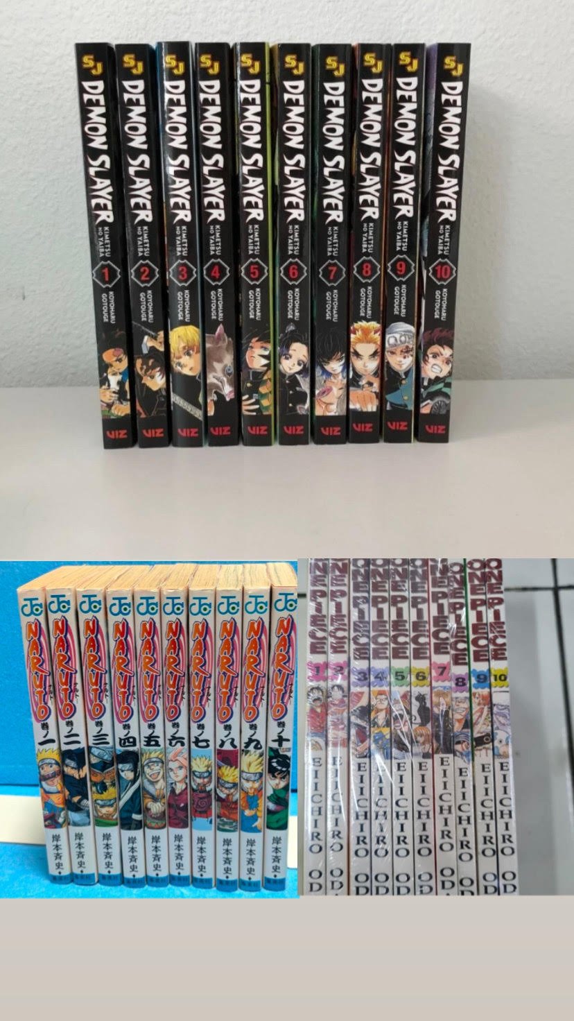 Demon slayer 1-10 || Naruto 1-10 || One Piece 1-10 Comic Book Full/Loose Set ๐ Bonus: Free Manga-Themed Wall Poster - TAKURAI