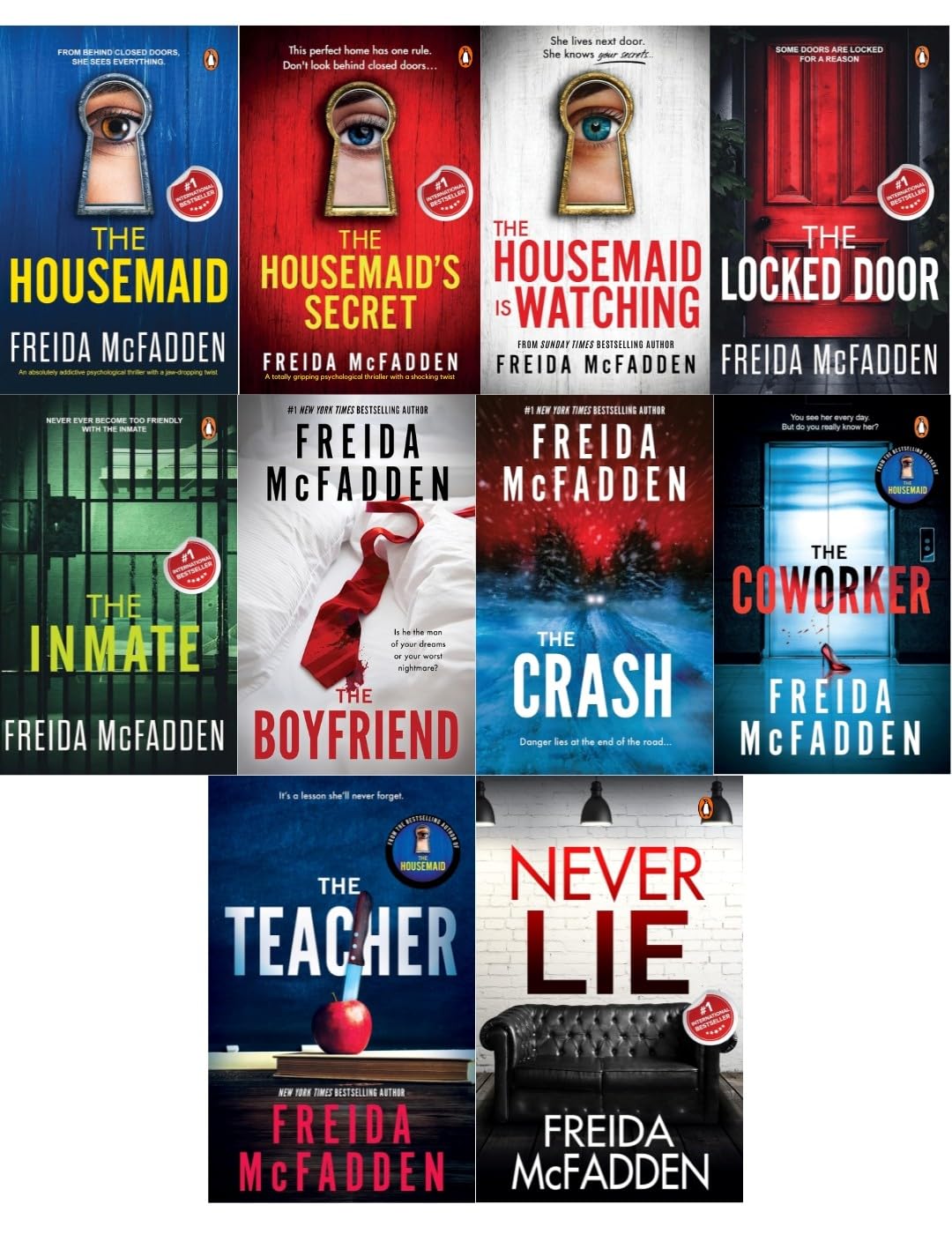 Freida McFadden Thriller Series 10 Books Collection Set (The Housemaid, The Housemaid's Secret, Housemaid Is Watching, Never Lie, Coworker, Locked Door, Teacher, Inmate, The Crash and Boyfriend) Paperback – February 9, 2025 - TAKURAI