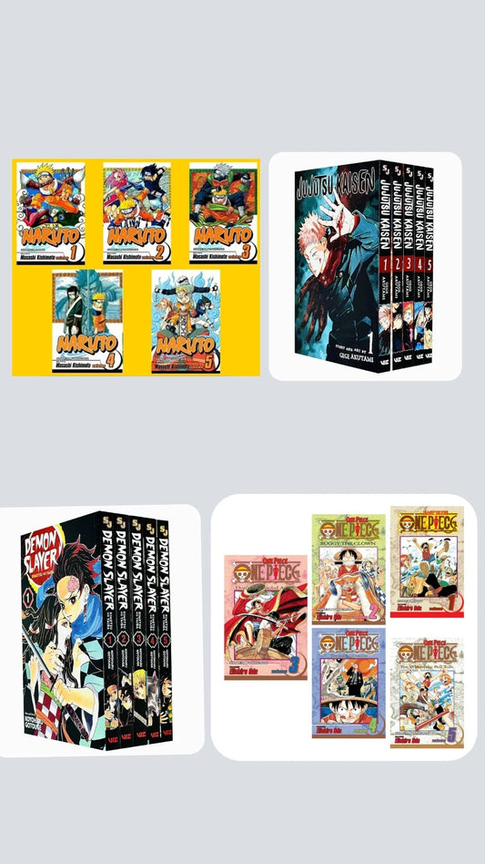 💥 Beginner’s Battle Bundle — Manga Set (Volumes 1–5) 💥 With Bonus Manga Wall Framed Poster! Demon Slayer 1-5 || Jujutsu Kaisen 1-5 || Naruto 1-5 || One Piece 1-5 ( COMBO ) - TAKURAI