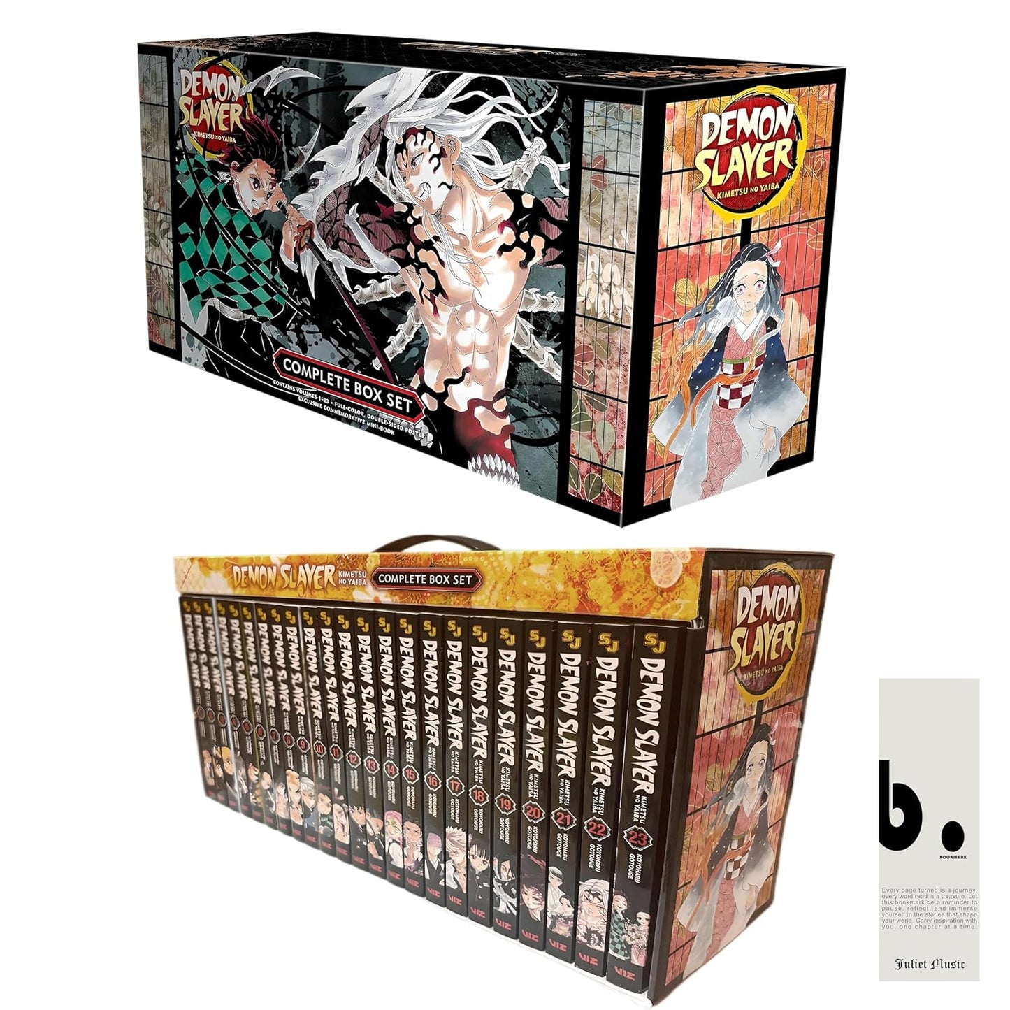 Demon Slayer: Kimetsu no Yaiba Complete Box Set (Volumes 1–23) – Premium Manga Edition with Exclusive Booklet & Poster – Koyoharu Gotouge, VIZ Media with Bookmark and 🎁 Freebie: A Free Manga Wall Poster -Paperback - TAKURAI
