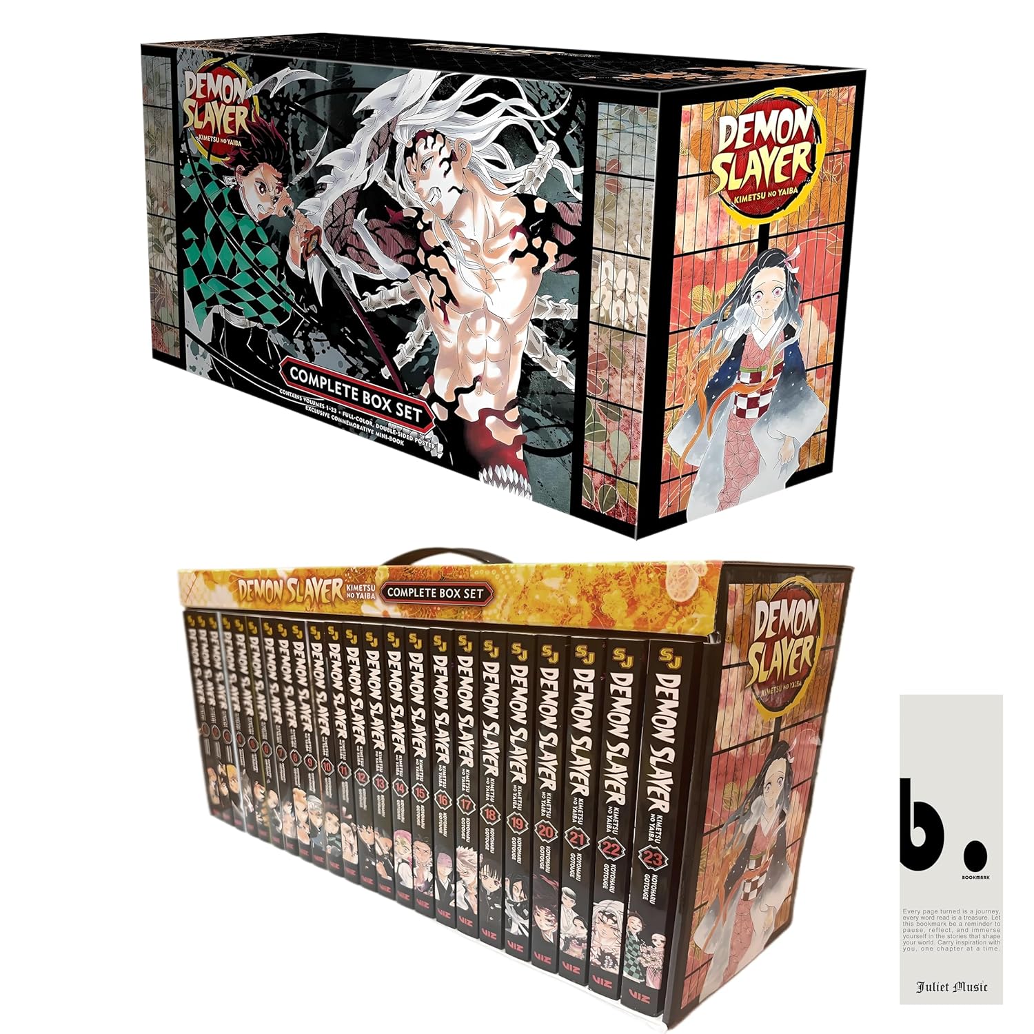 Demon Slayer: Kimetsu no Yaiba Complete Box Set (Volumes 1–23) – Premium Manga Edition with Exclusive Booklet & Poster – Koyoharu Gotouge, VIZ Media with Bookmark and 🎁 Freebie: A Free Manga Wall Poster -Paperback - TAKURAI