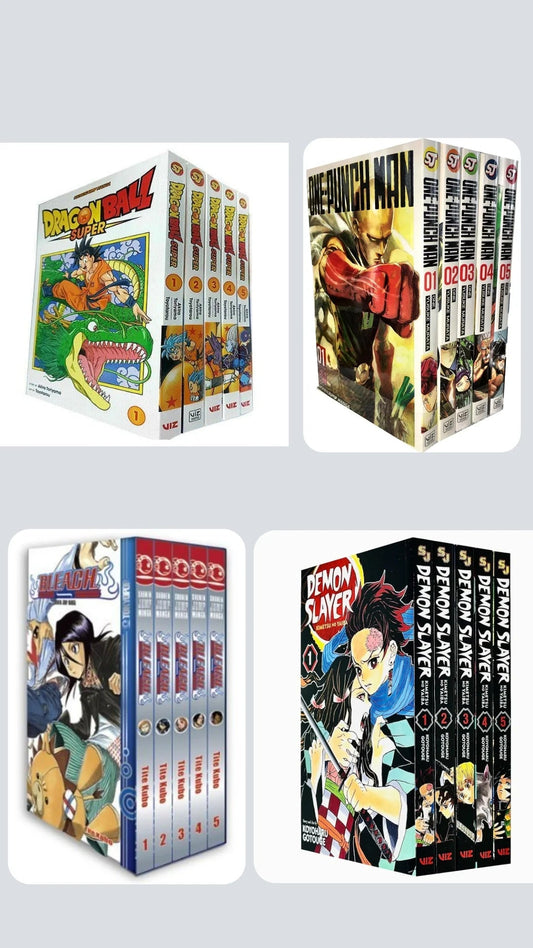 Newbie Essentials Pack — Manga Set (Volumes 1–5) with Bonus Manga Wall Poster Demon slayer vol 1-5 || Bleach 1-5 || One Punch man 1-5 || Dragon Ball 1-5 Super combo - TAKURAI