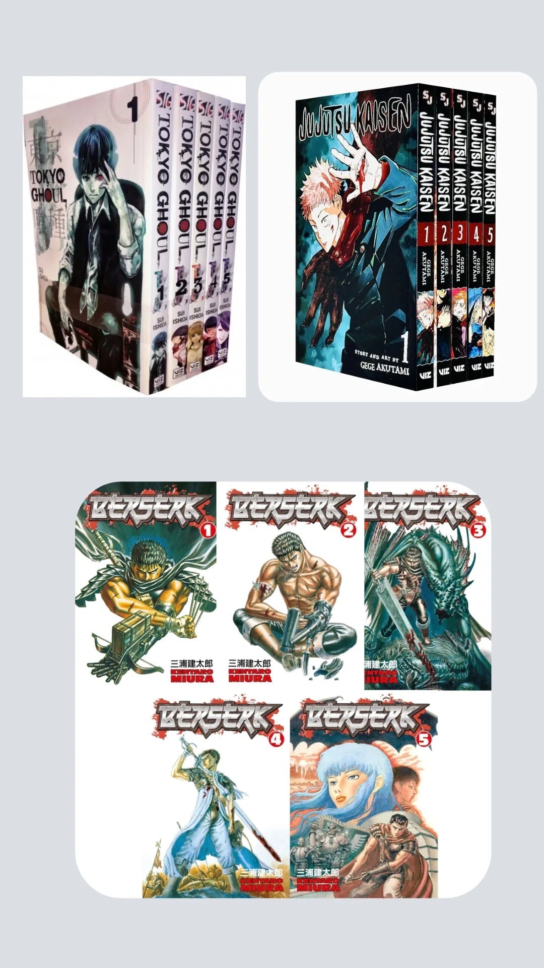 Supernatural & Dark Fantasy Collection — 💥 With Bonus Manga Wall Framed Poster! Tokyo Ghoul 1-5 || Jujutsu Kaisen 1-5 || Berserk 1-5 || ( COMBO ) - TAKURAI
