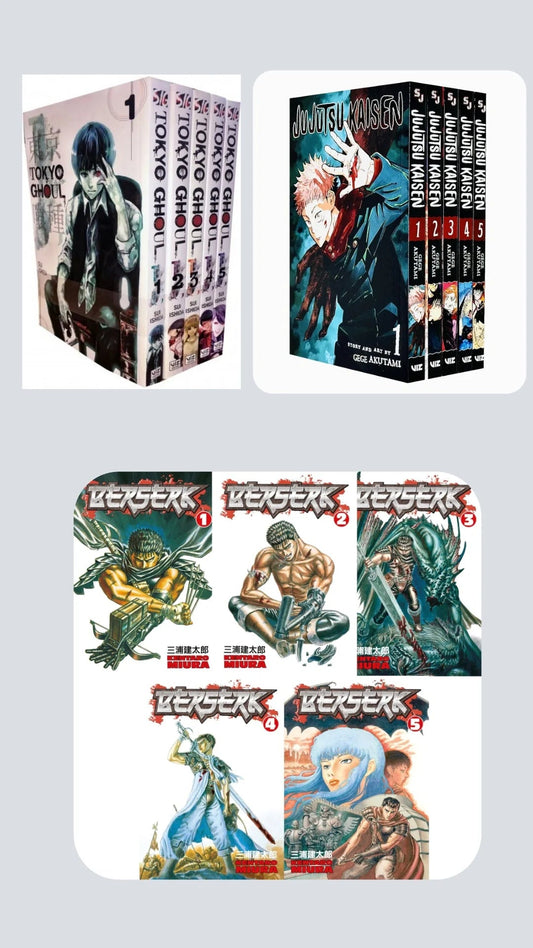 Supernatural & Dark Fantasy Collection — 💥 With Bonus Manga Wall Framed Poster! Tokyo Ghoul 1-5 || Jujutsu Kaisen 1-5 || Berserk 1-5 || ( COMBO ) - TAKURAI